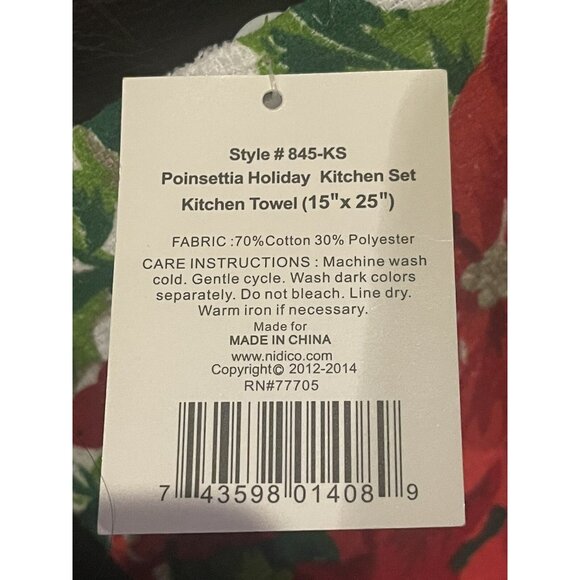 Poinsettia Holiday Kitchen Set:Oven Mitt & Towel 100% Cotton/Polyester Red&White - Picture 4 of 7